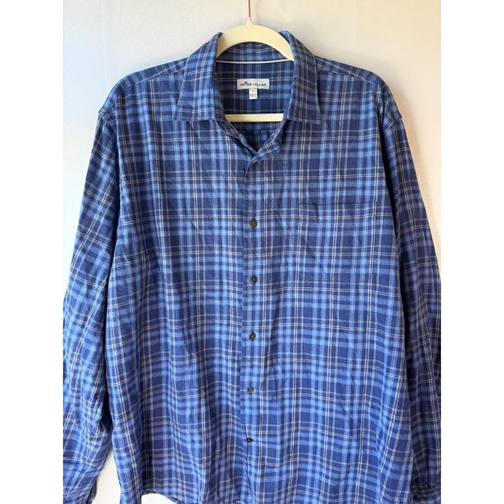 Peter Millar Mens Large Blue Plaid Button Down Shirt 100% Cotton Long Sleeve L - Picture 4 of 9
